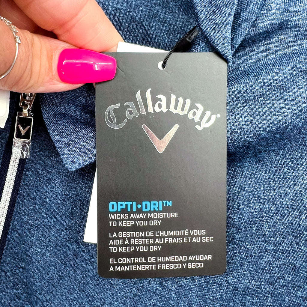 CALLAWAY Women's 1/4 Zip Sleeveless Polo Shirt Large Blue True Navy Heather NWT