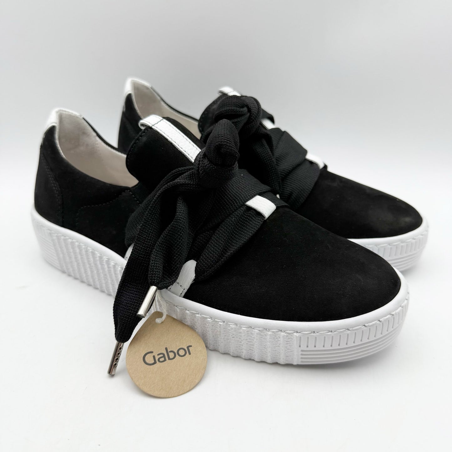 Gabor Womens 43.333 Platform Sneaker US 5.5 M EU 35.5 Black Leather NWOB