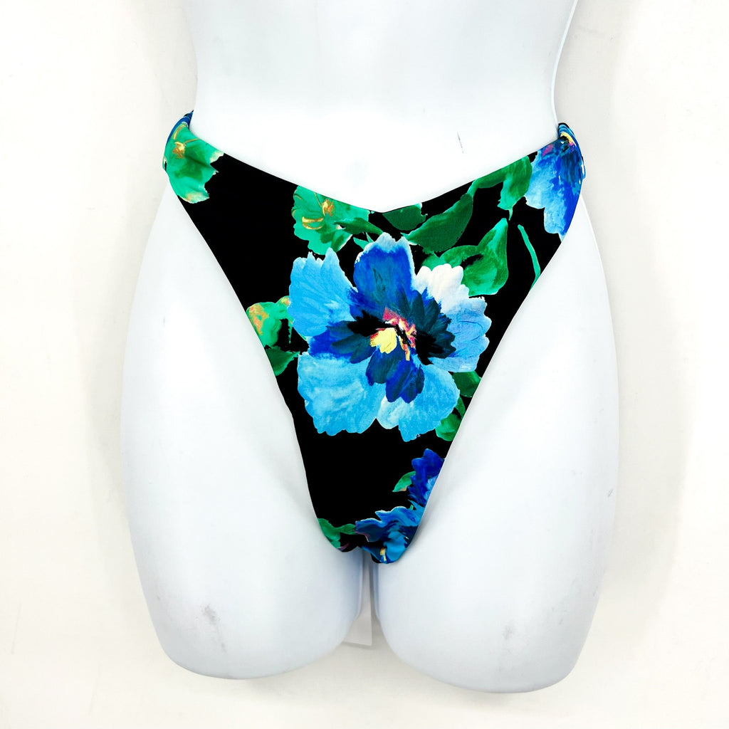 BEACH RIOT Womens Eliza Phoebe Bikini Bottoms Medium Black Green Pansy Print NWT