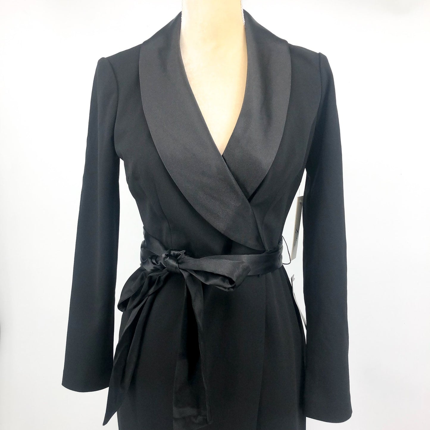 ELIZA J Womens Wrap Tuxedo Gown Size 4 Black Scuba Crepe Long Sleeve NWT