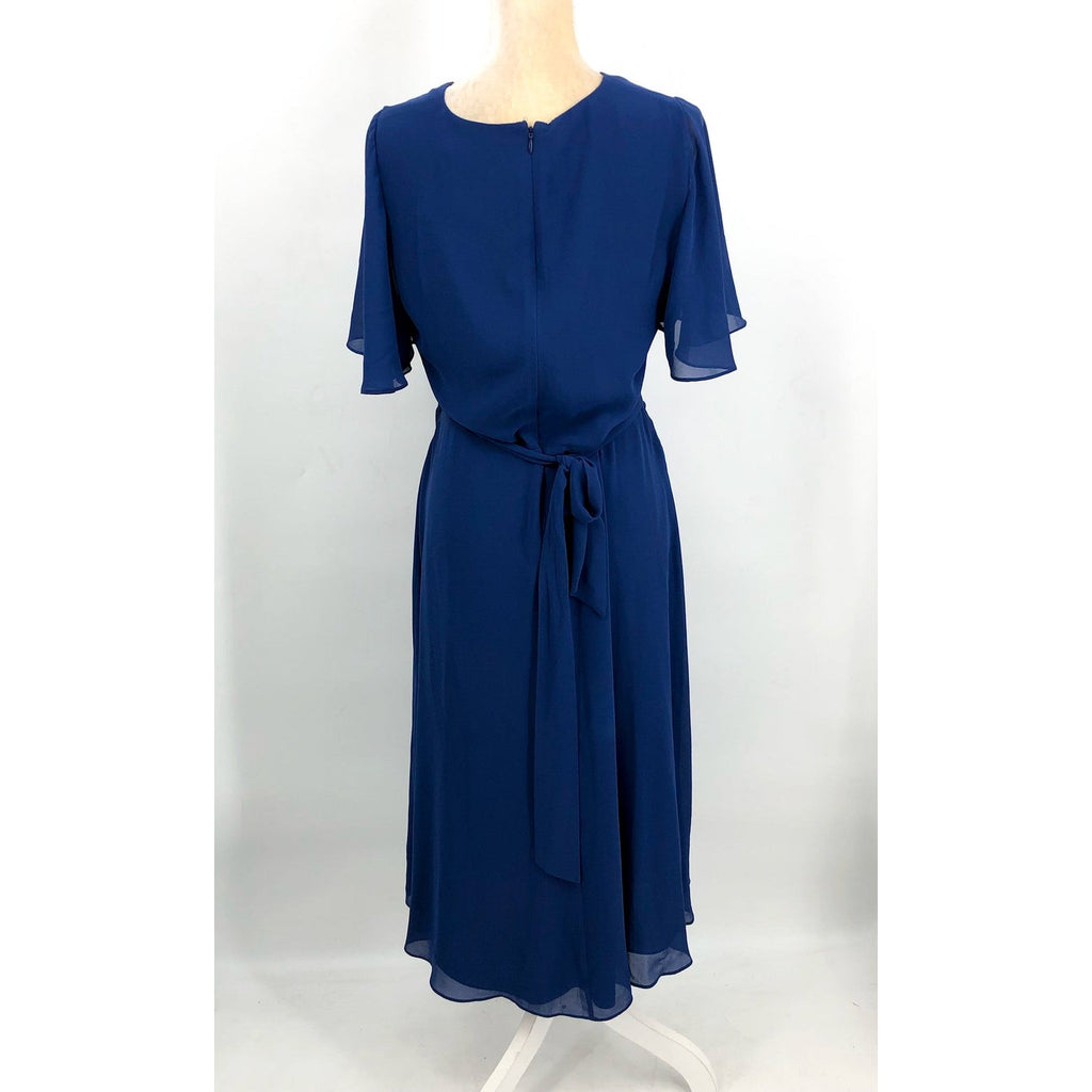 LAUREN RALPH LAUREN Women's Belted Georgette Dress Size 10 Blue Short Sleeve NWT