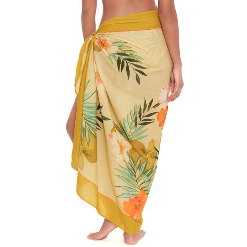 LAUREN RALPH LAUREN Island Tropical Pareo Wrap Skirt Cover Up OS Gold NWT
