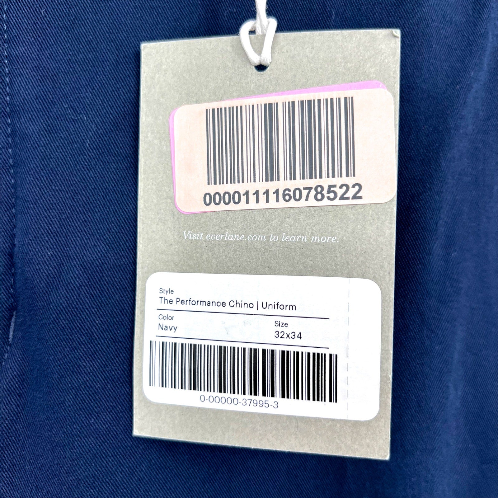 EVERLANE Men's Uniform Performance Chino 32x34 Navy Blue Slim Fit Pants NWT