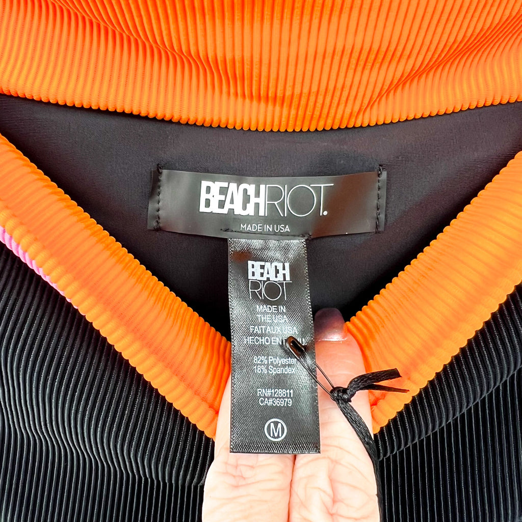 BEACH RIOT Heidi Colorblock High Waist Bikini Bottoms Medium Black Orange NWT