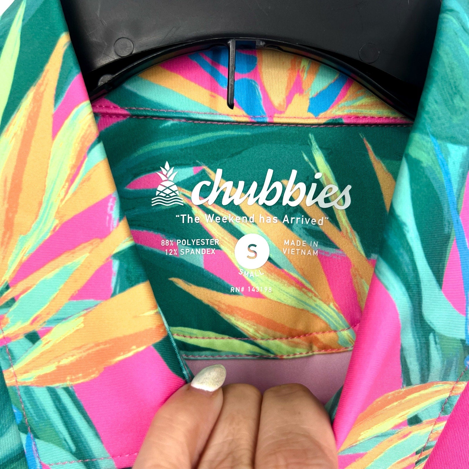 CHUBBIES Mens Birds of Paradise Performance Polo Small Pink Short Sleeve NWT