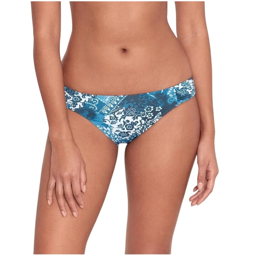 LAUREN RALPH LAUREN Patchwork Hipster Bikini Bottom Size 10 Blue Shirred NWT