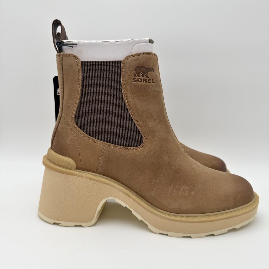 Sorel Womens Hi-Line Heel Chelsea Boots US 7.5 Taupe Tan Leather Waterproof NIB