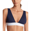 LAUREN RALPH LAUREN Women's Banded V Neck Bikini Top Size 12 Blue Bel Air NWT