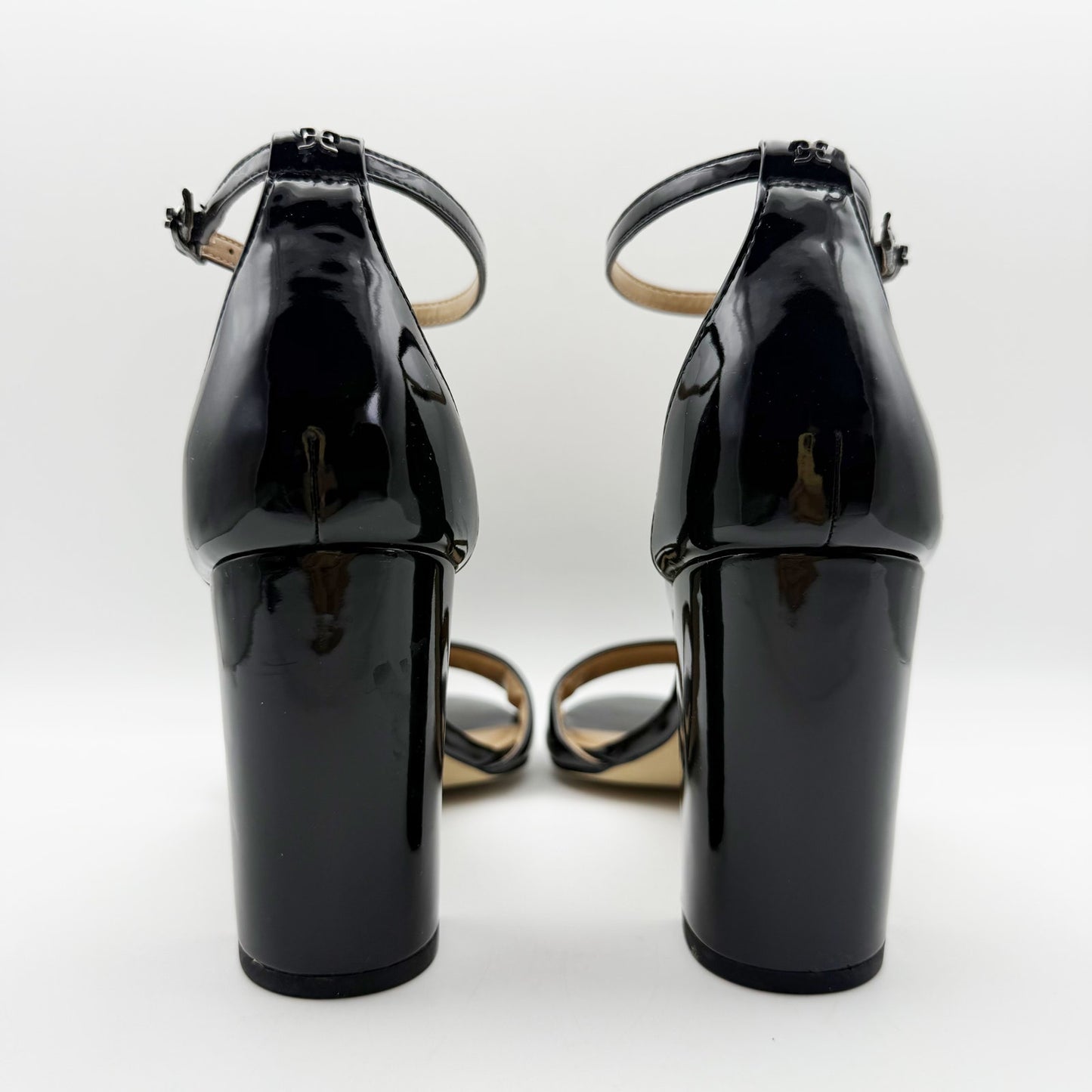 Sam Edelman Womens Robyn Heels US 8.5 Wide Black Patent Leather Ankle Strap NIB