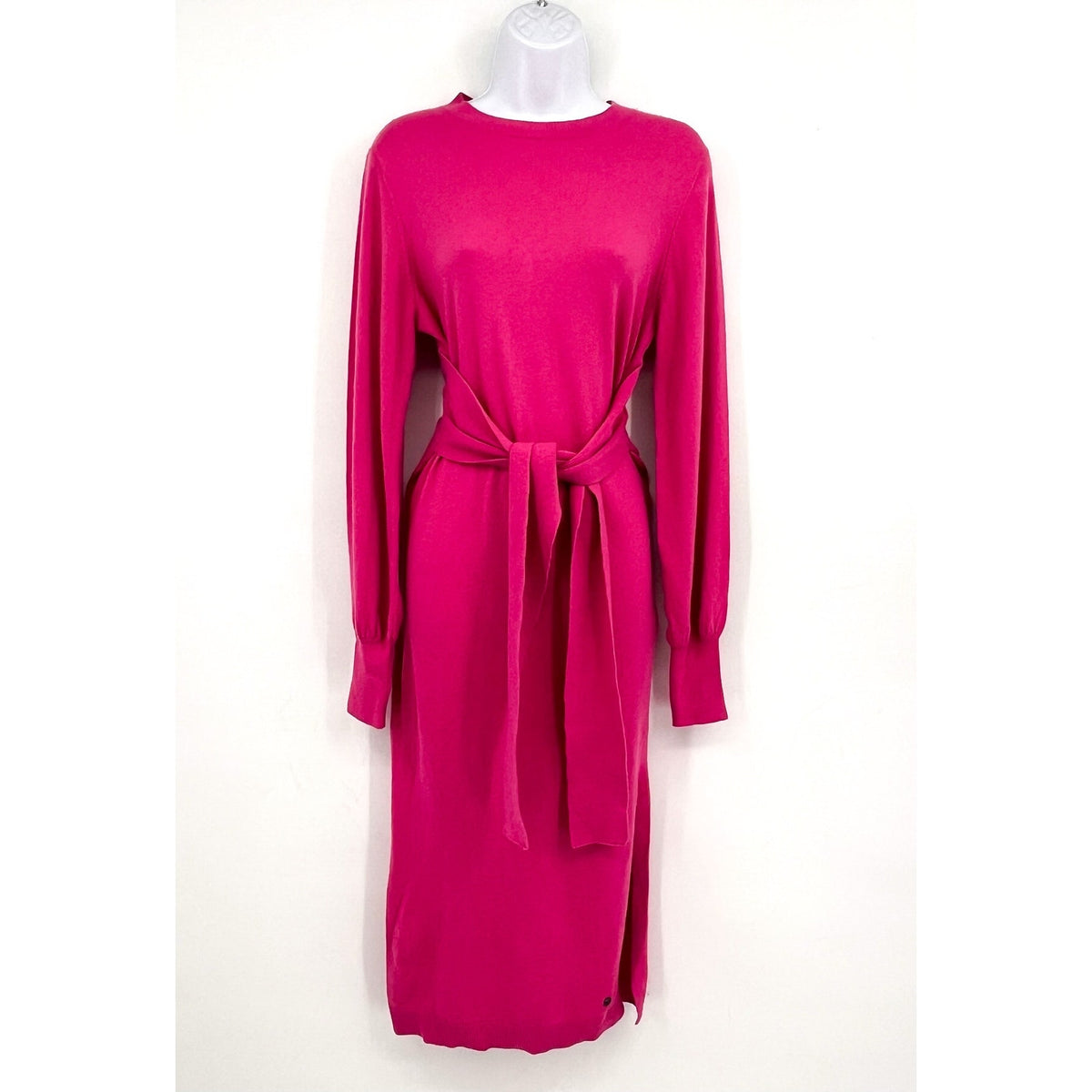 TED BAKER Essya Knit Midi Sweater Dress Small Size 1 Bright Pink Slouchy Tie NWT
