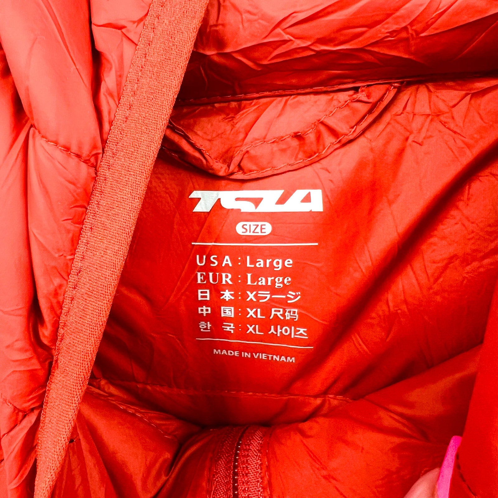 TSLA Mens Ascent Puffer Jacket Large Orange Red Lightweight Packable NWOT