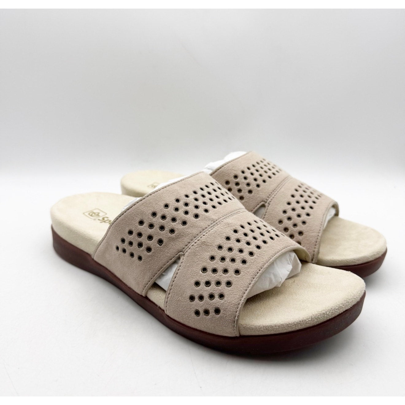Spenco Women's Twilight Stud Sandal Size 9.5 WIDE Light Taupe Slip On NIB