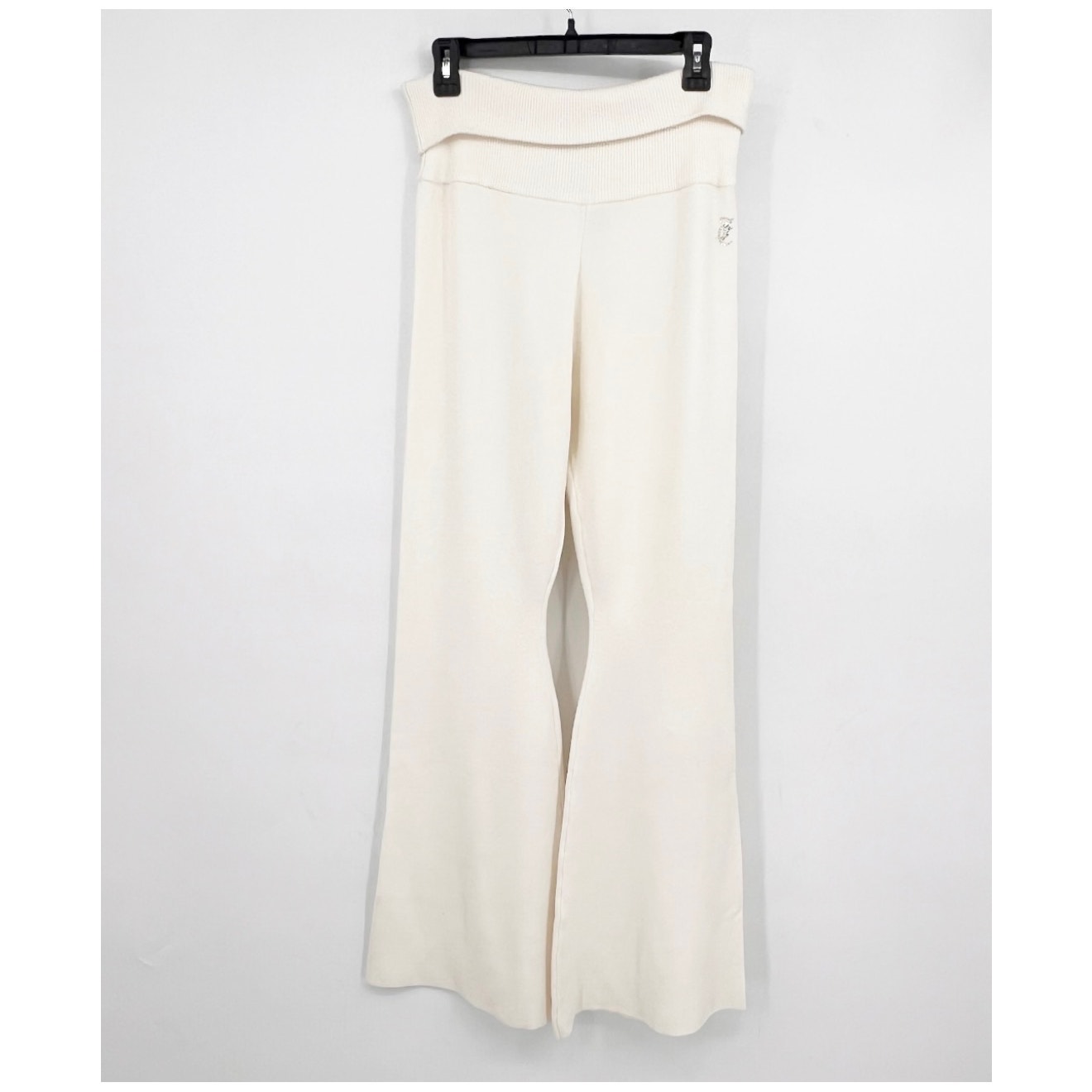 JUICY COUTURE Women's Knit Flare Pants Large White Angel Fold Over Band NWT