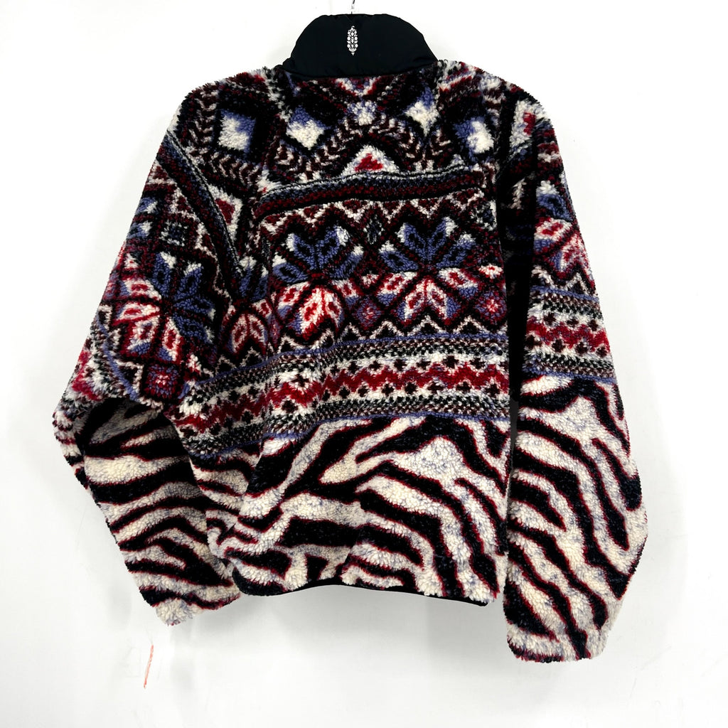 Free People Womens Rocky Ridge Fleece Pullover Jacket Small Red Purple Zebra NWT