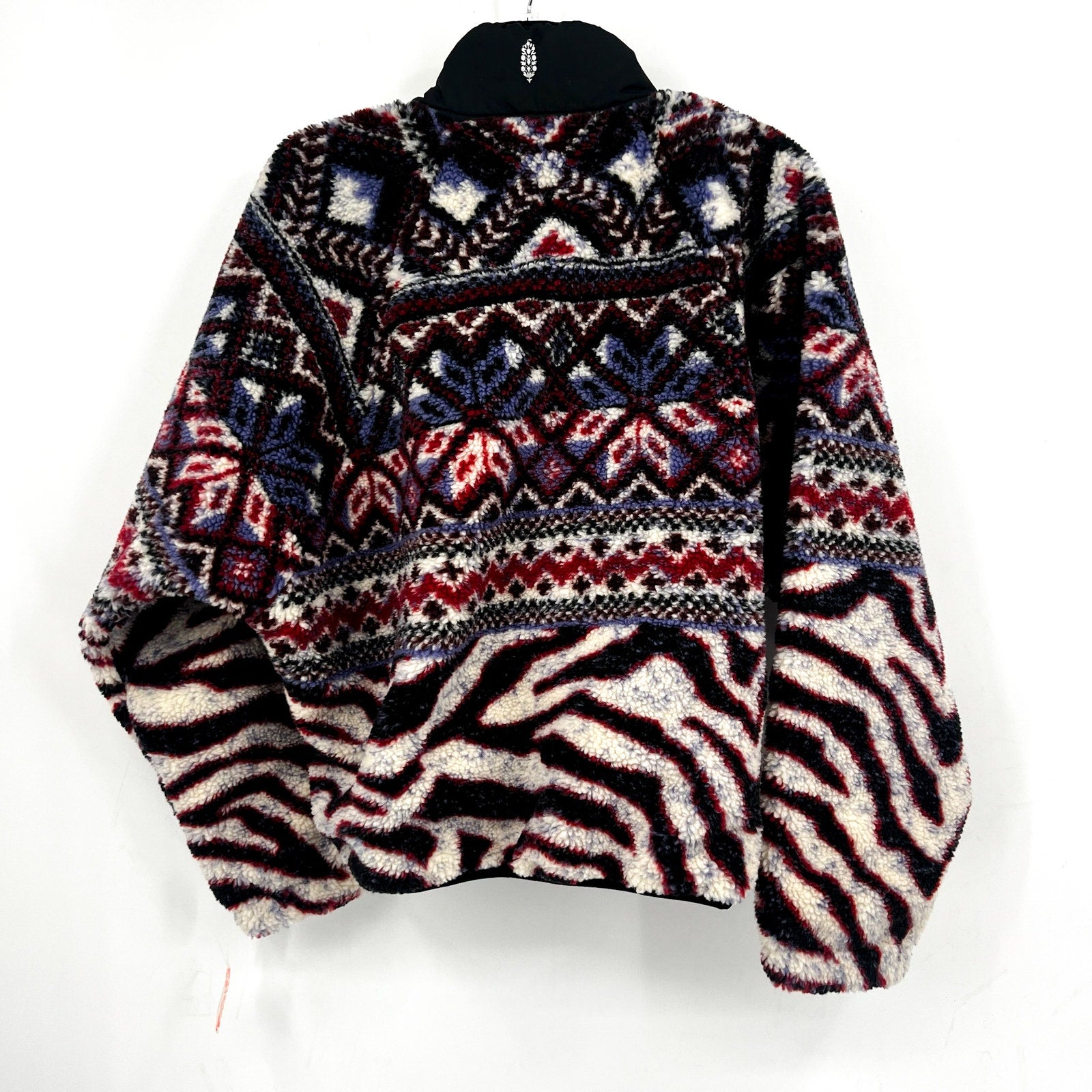 Free People Womens Rocky Ridge Fleece Pullover Jacket Small Red Purple Zebra NWT