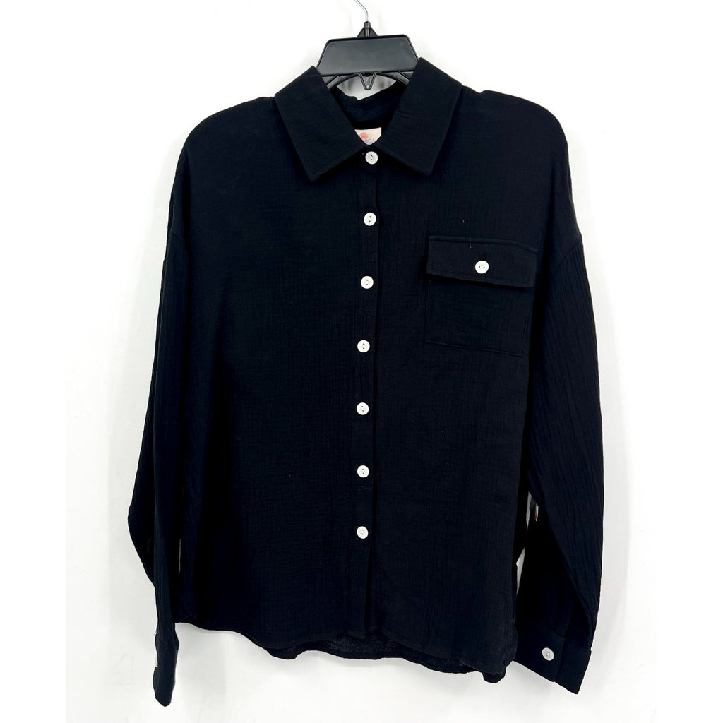 CLUB SOCIAL JADELYNN BROOKE Casual Gauze Shirt Small Black Long Sleeve NWT