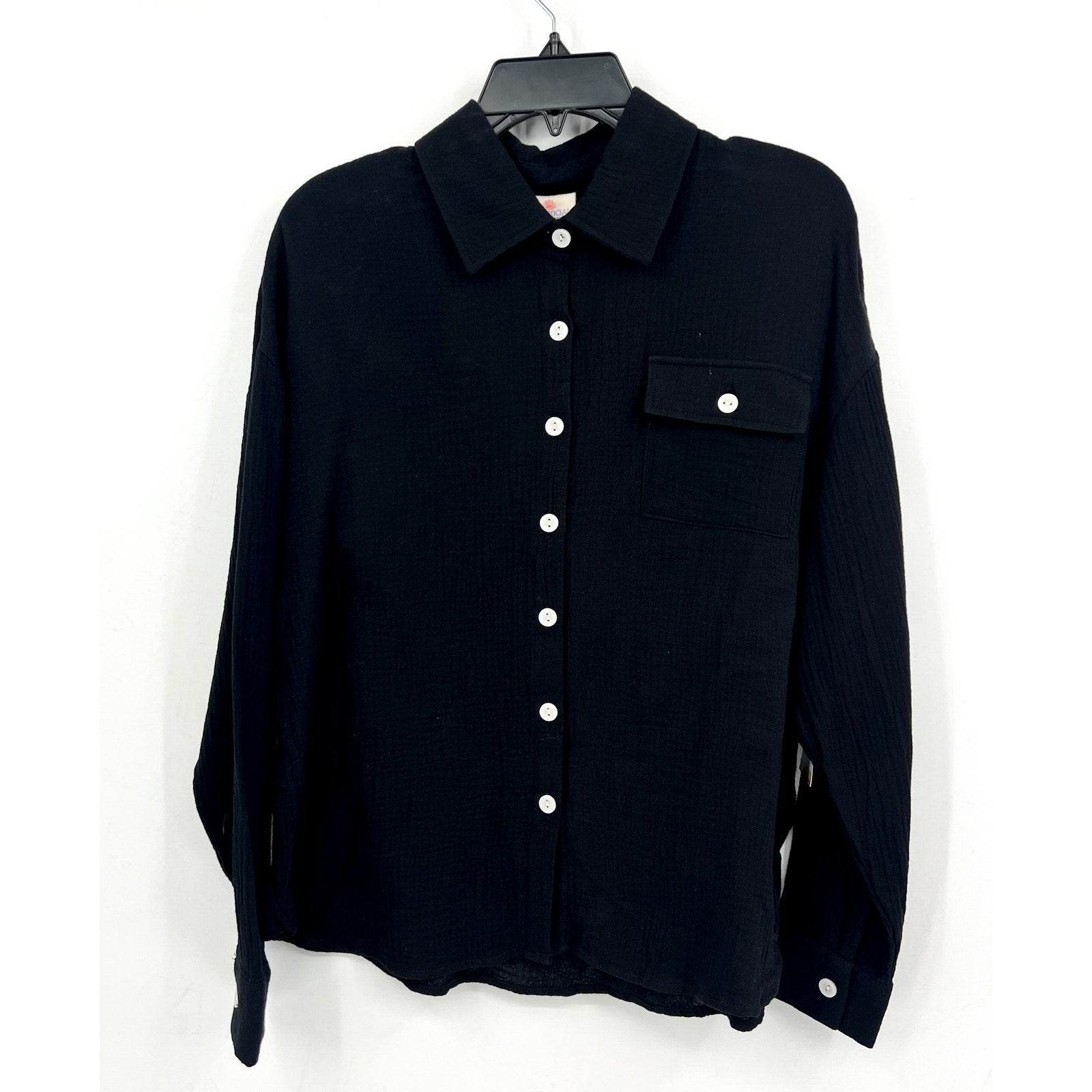CLUB SOCIAL JADELYNN BROOKE Casual Gauze Shirt Small Black Long Sleeve NWT