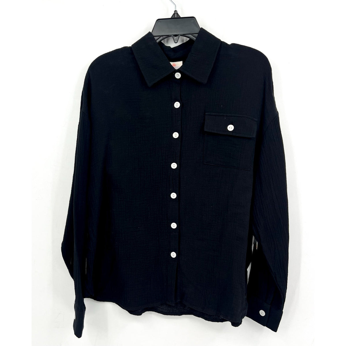 CLUB SOCIAL JADELYNN BROOKE Casual Gauze Shirt Small Black Long Sleeve NWT