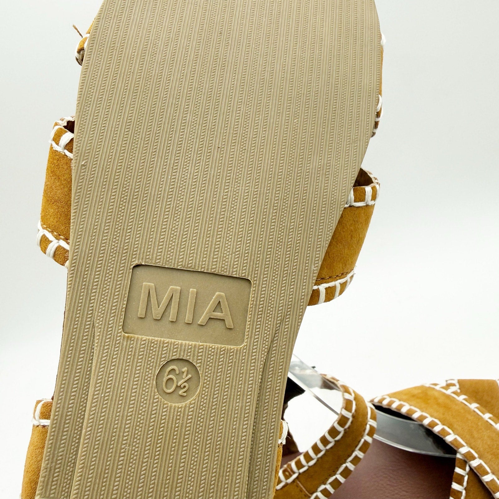 MIA Amore Womens Sofee Whipstitched Sandals US 6.5 Cognac Brown Vegan Suede NWOB