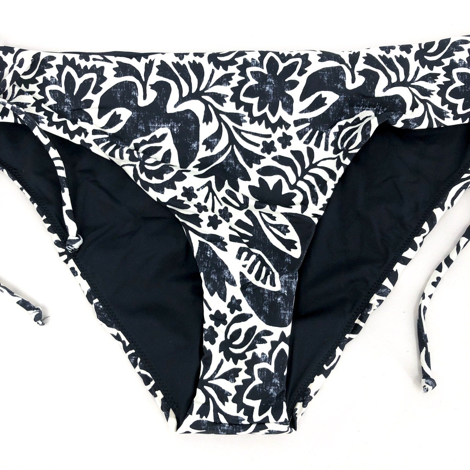 PRANA Women's Ruby Beach Bottom Large Black Flora Fauna Print Side Lace NWT