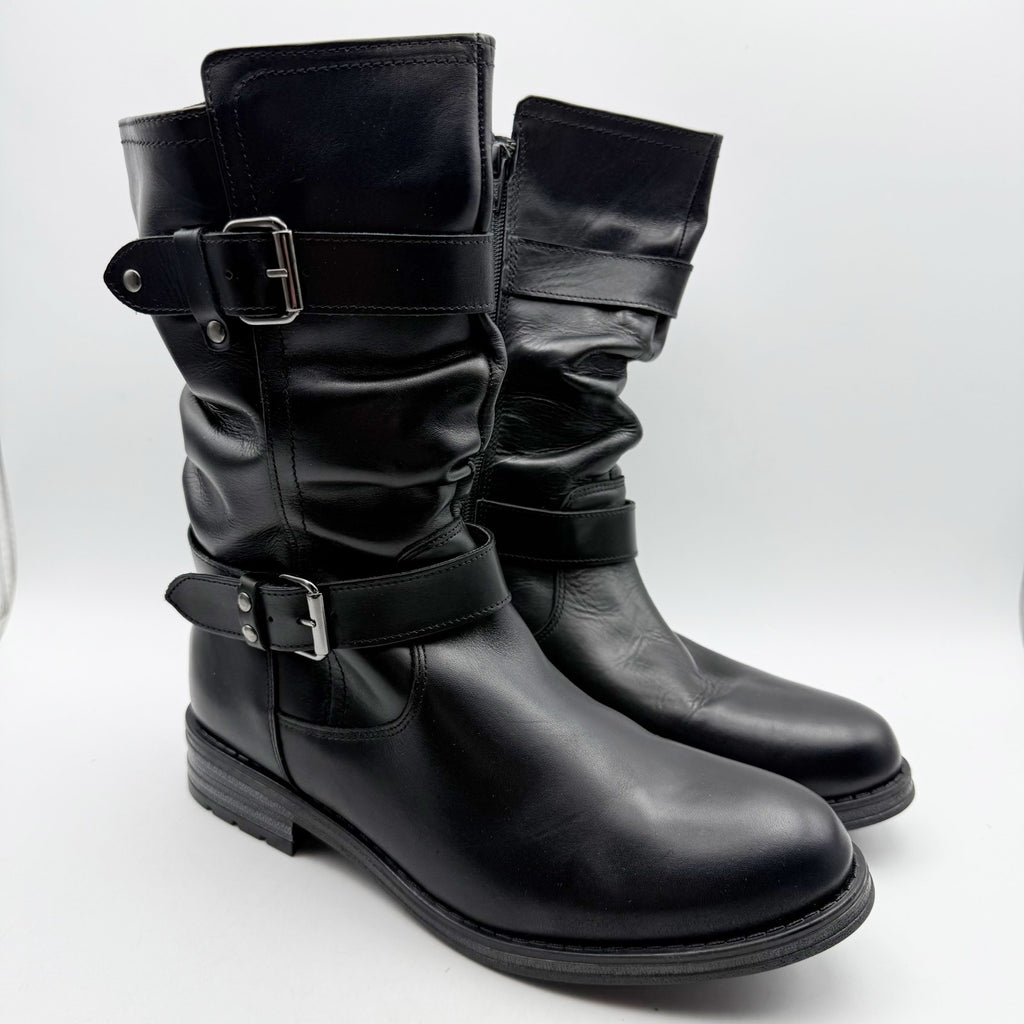 Eric Michael Womens Noelle Motorcycle Boots EU 42 US 11.5-12 Black Leather NWOB