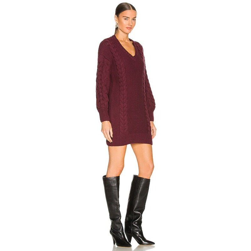 BARDOT Women's Bell Knit Sweater Dress Size 8 Burgundy Red Long Sleeve NWT