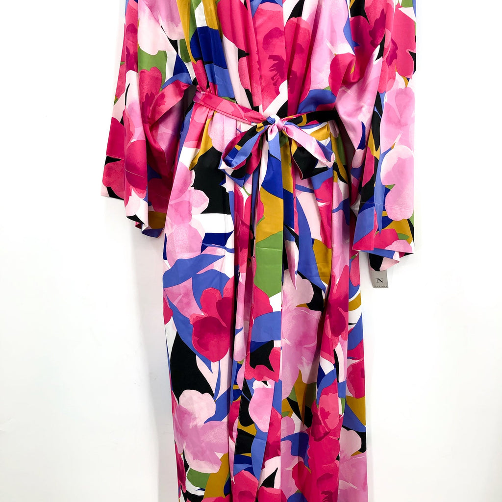 N NATORI Women's Bonita Stretch Silky Satin 49" Robe XL Pink Multi Floral NWT