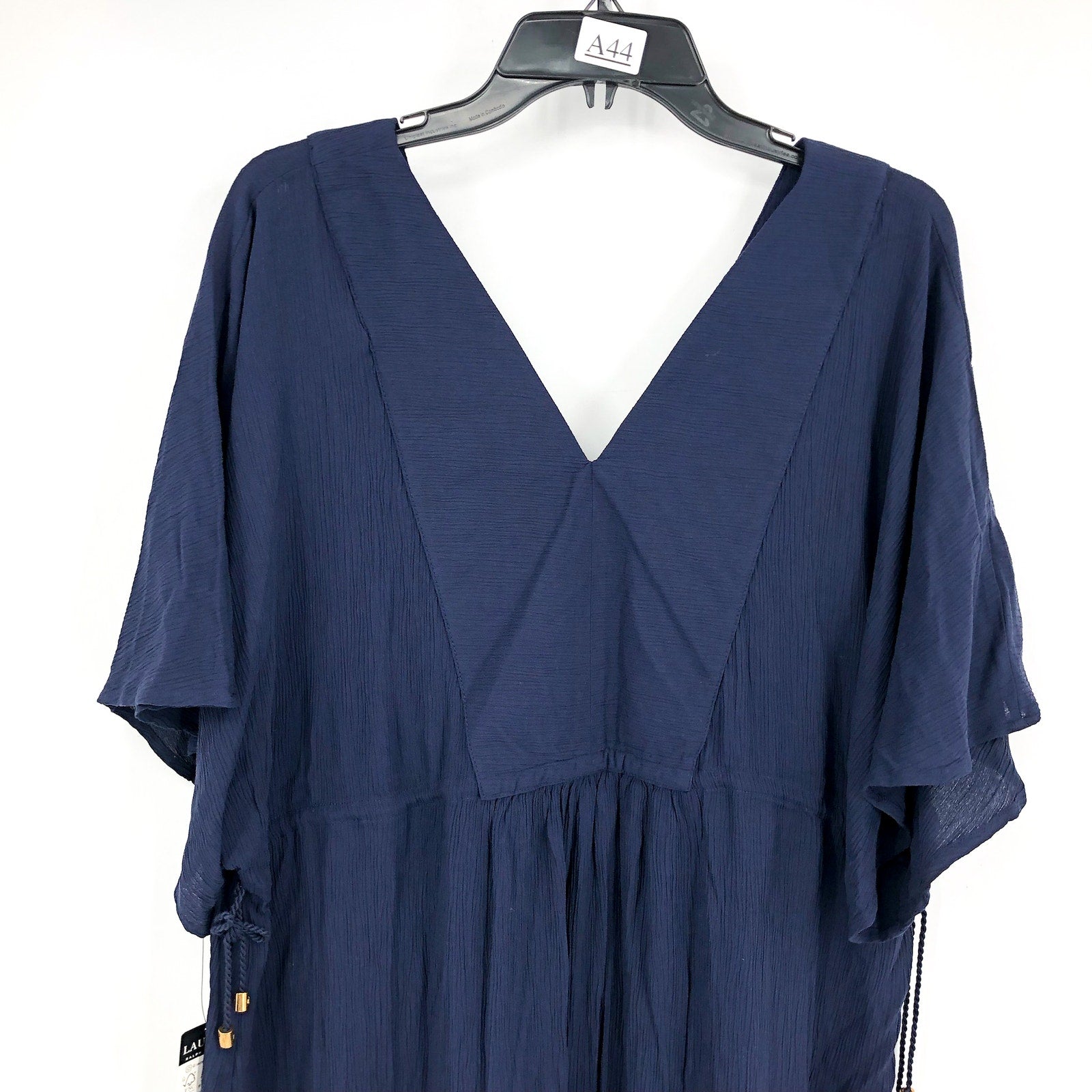 LAUREN BY RALPH LAUREN Womens Swim Cover Up Tunic Large Navy Blue Crinkle NWT