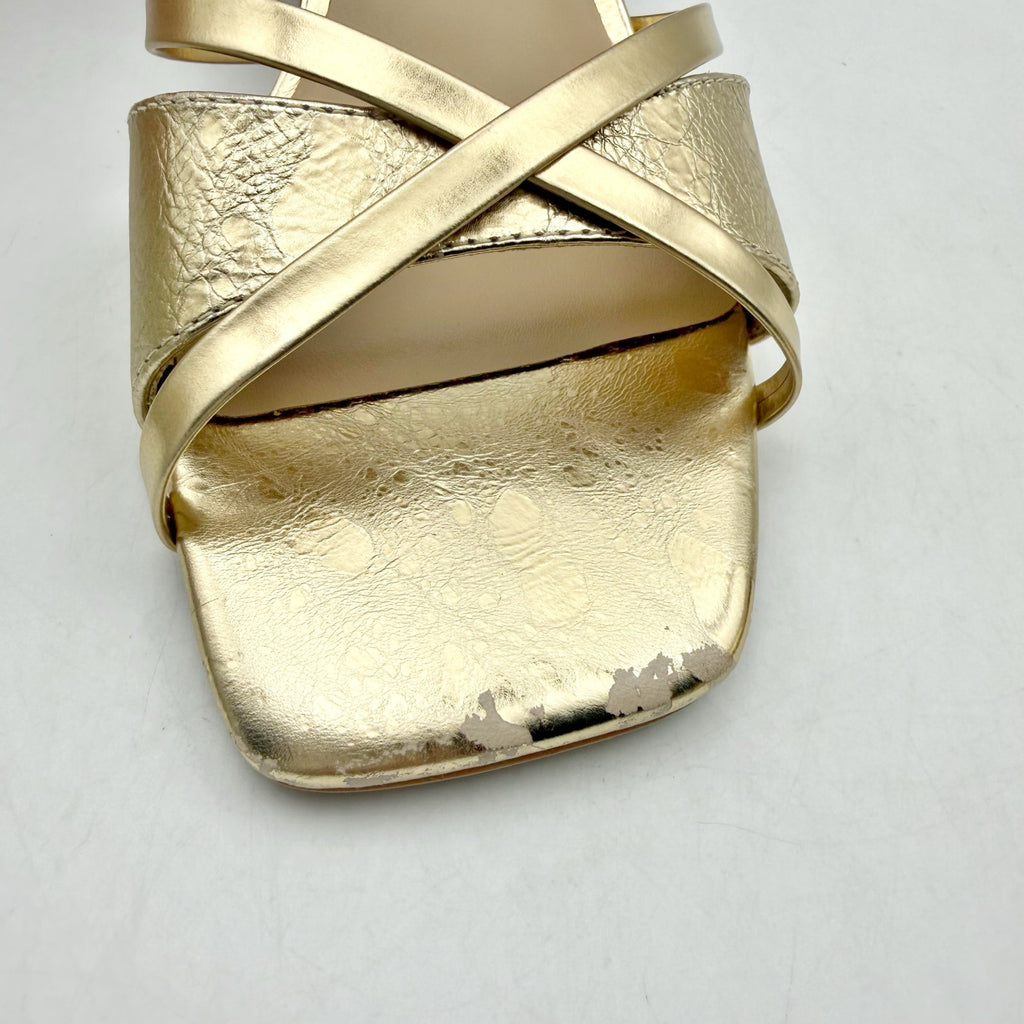 Dolce Vita Womens Blakly Heel Sandal US 8.5 Gold Distressed Leather NIB