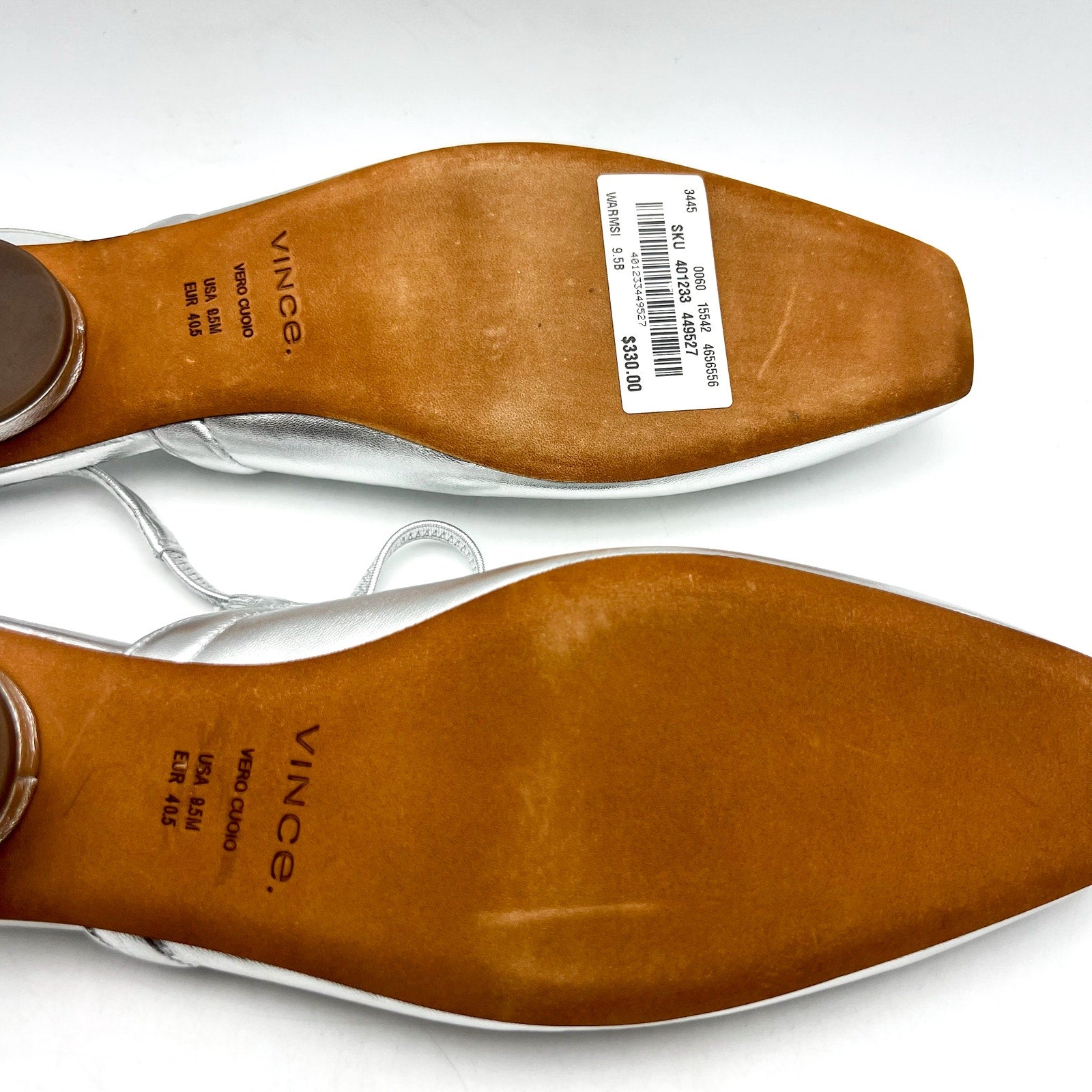 VINCE. Womens Venice Flats US 9.5  EU 40.5 Warm Silver Leather Slip On NIB