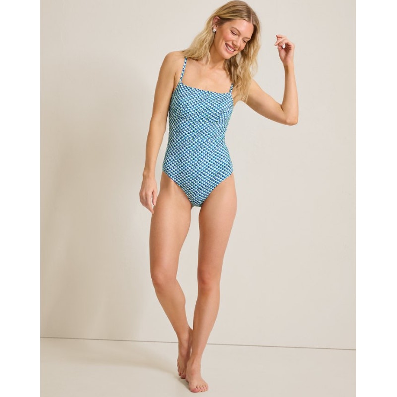 TOMMY BAHAMA Palm Modern Mosaic Pool One-Piece Swimsuit Size 10 Beach Blue NWT