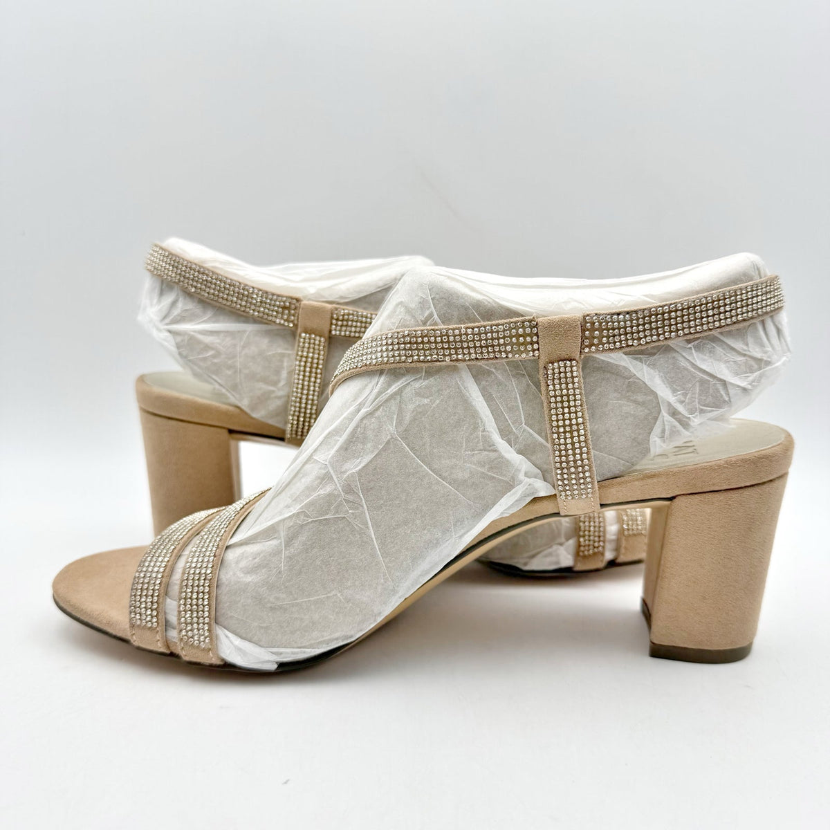 Naturalizer Womens Vanessa Heeled Sandals Size 9 Beige Suede Rhinestone NIB