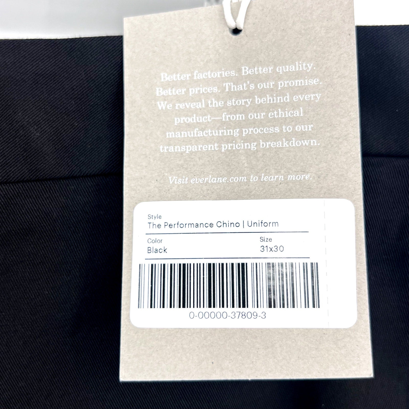 EVERLANE Men's Uniform Performance Chino Pants 31x30 Black Slim Fit NWT
