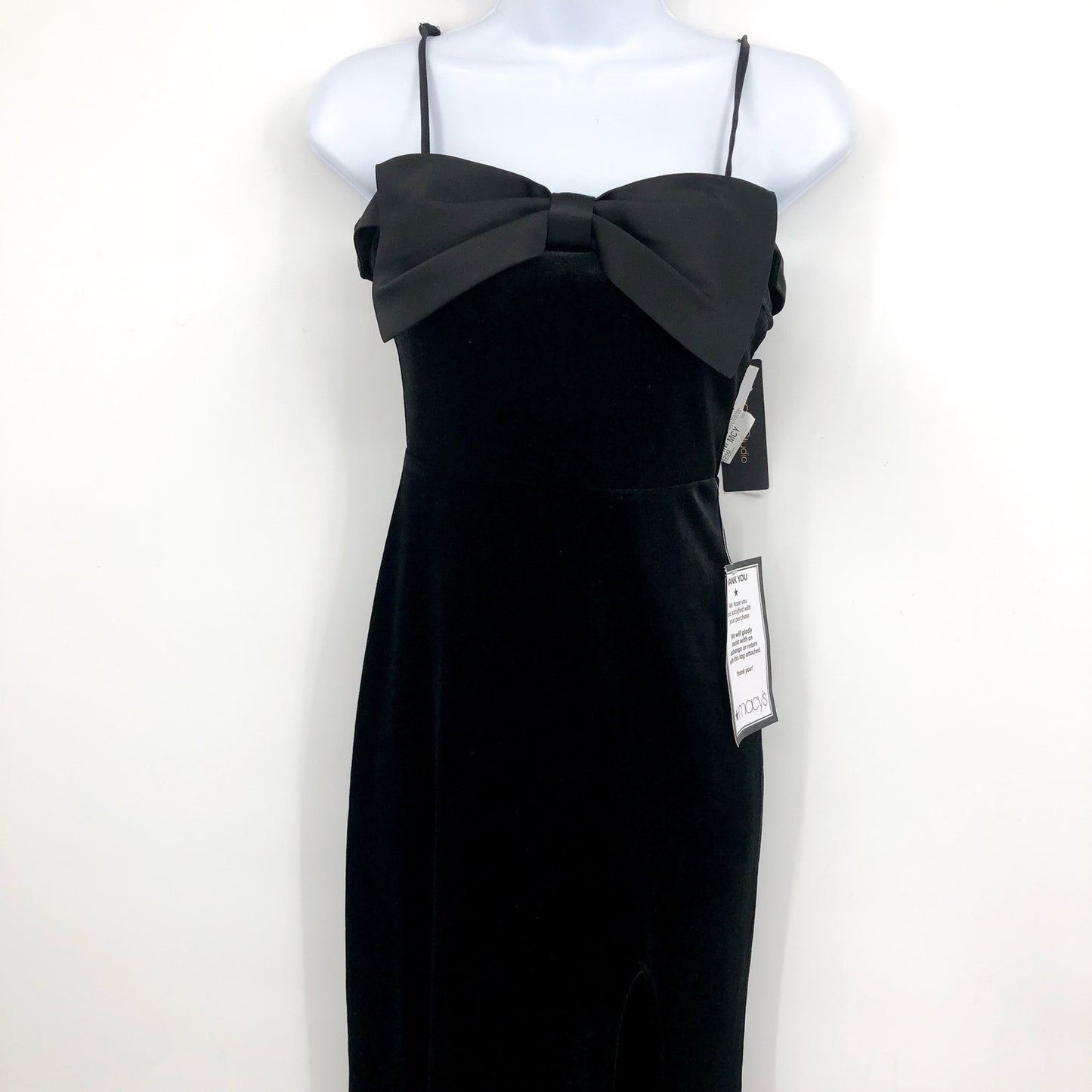 CITY STUDIO Bow-Neckband Long Velvet Gown Size 3-4 Black Formal NWT