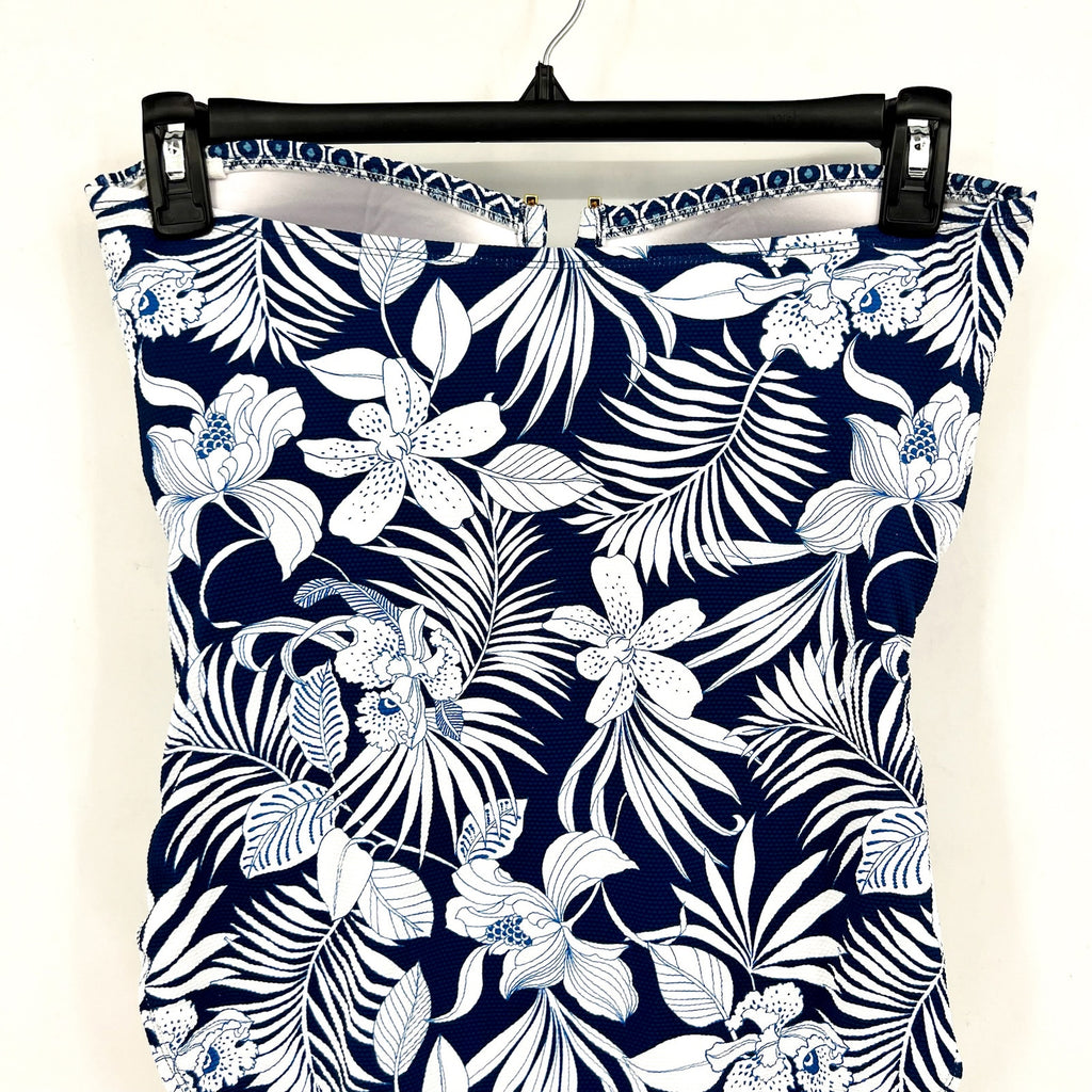 TOMMY BAHAMA Island Cays Bandeau One-Piece Swimsuit Size 14 Blue Blooms NWT
