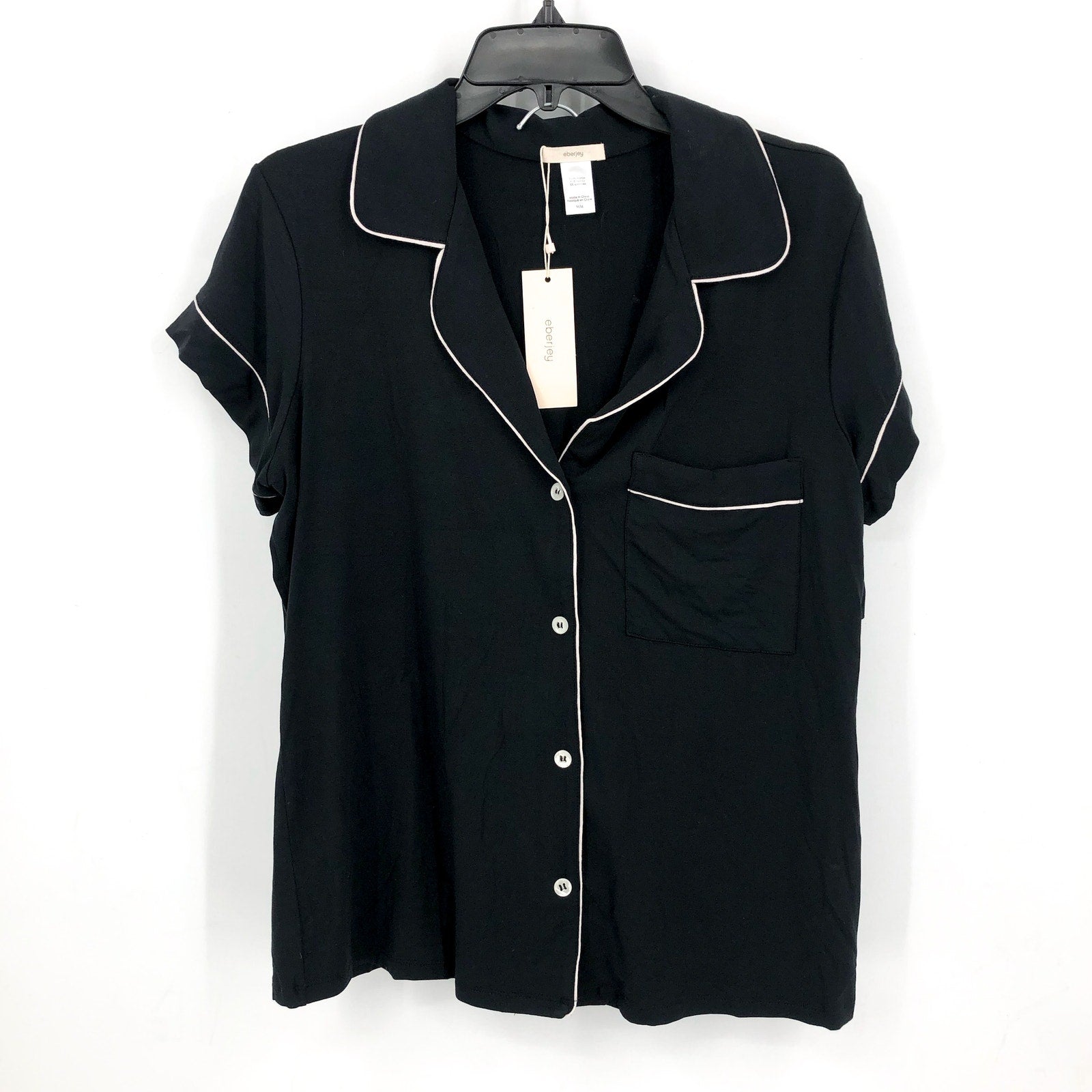 EBERJEY Gisele Relaxed Short PJ Set Medium Black Pink Sorbet TENCEL Modal NWT