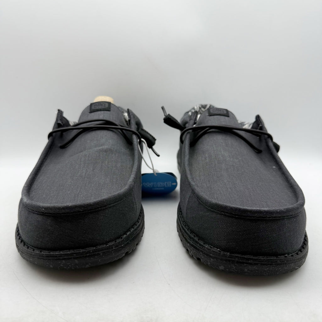 Hey Dude Mens Wallly Stretch Shoes US 15 Wide EU 48 Black Canvas Slip On NIB