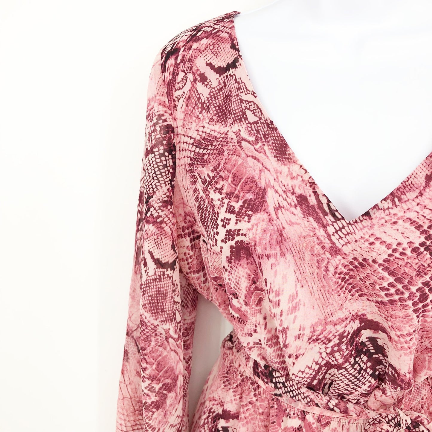 INC INTERNATIONAL CONCEPTS Maxi Dress Size 14 Pink Snake Print Long Sleeve NWT