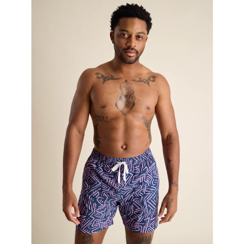 CHUBBIES Mens Dark Marzipans Classic Lined Swim Trunks Small Navy Geometric NWT