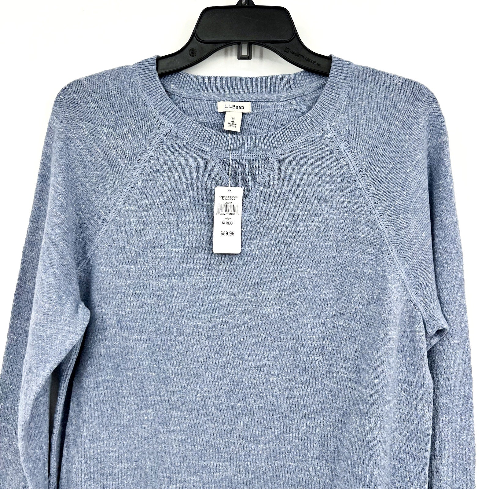 L.L BEAN Womens Slub Sweatshirt Sweater Medium Blue Indigo Organic Cotton NWT