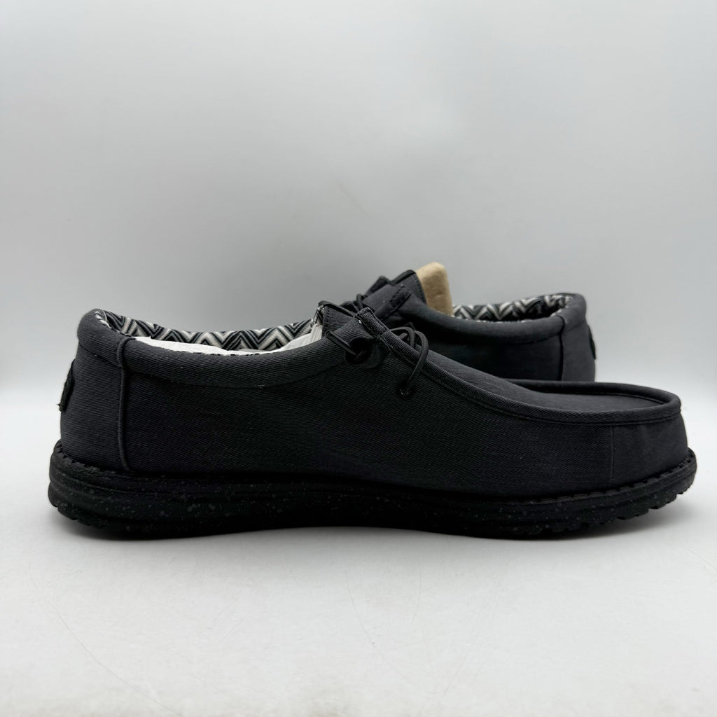 Hey Dude Mens Wallly Stretch Shoes US 15 Wide EU 48 Black Canvas Slip On NIB