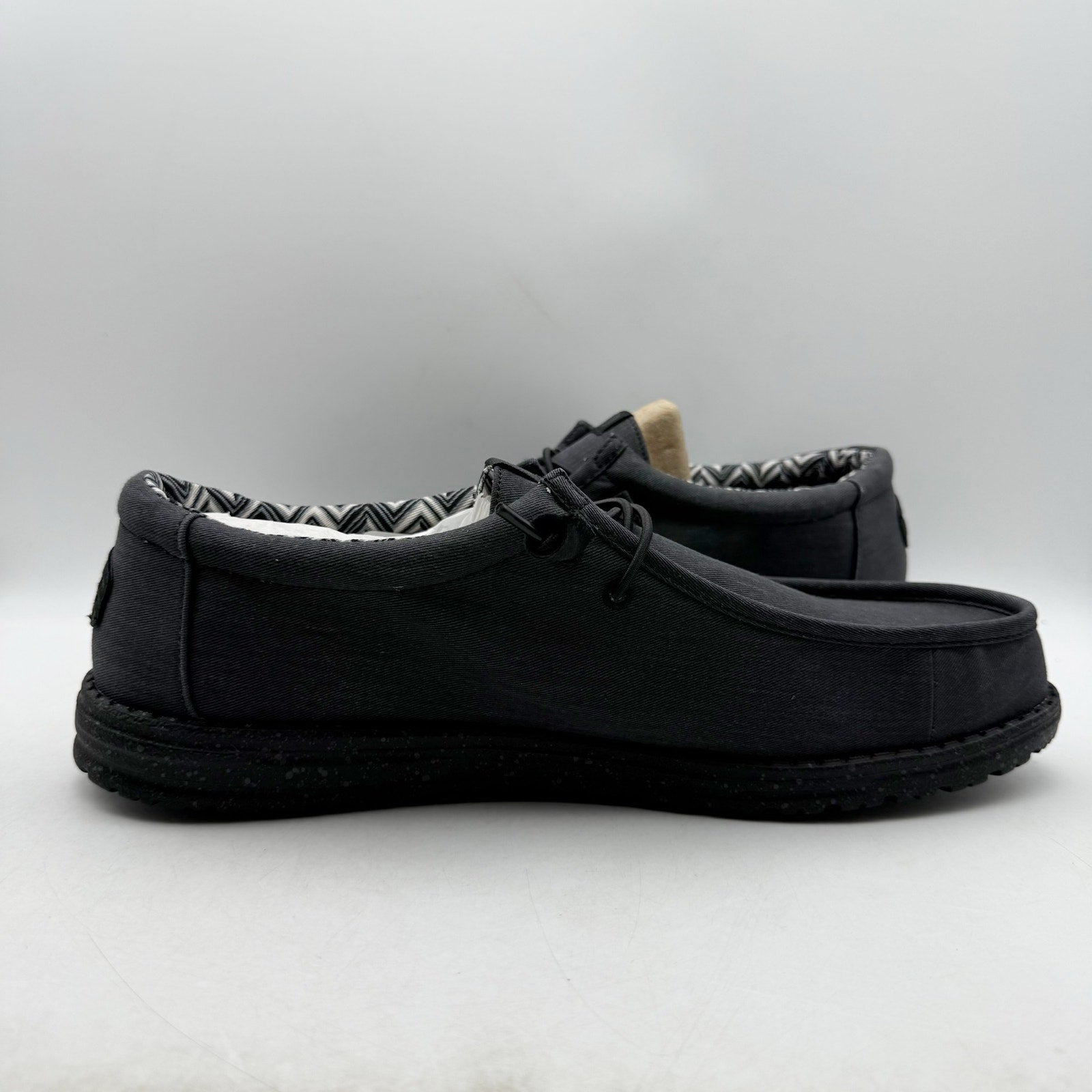 Hey Dude Mens Wallly Stretch Shoes US 15 Wide EU 48 Black Canvas Slip On NIB