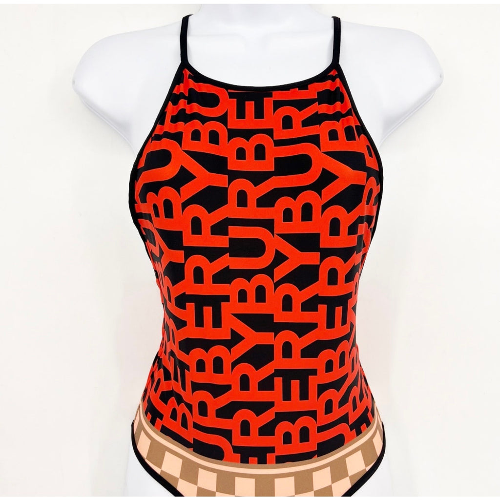 BURBERRY Girl's Sandie Logo One Piece Swimsuit Size 12 Youth Vermillion Red NWT