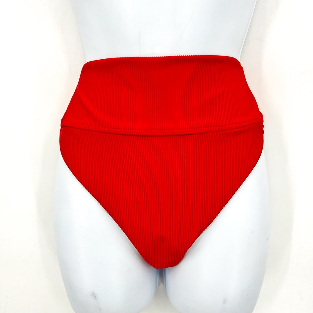 BEACH RIOT Women's Highway Bikini Bottom Medium Red Ribbed Knit NWT