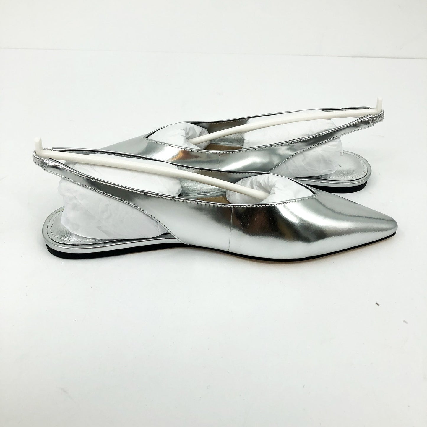 Marc Fisher Womens Graceful Slingback Flats US 7 M Silver Metallic Leather NWOB
