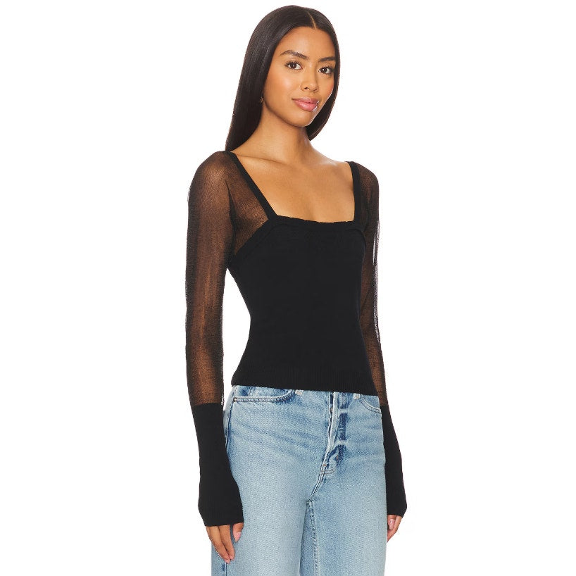 FREE PEOPLE Night After Night Top Large Black INTIMATELY FP Long Sleeve NWT