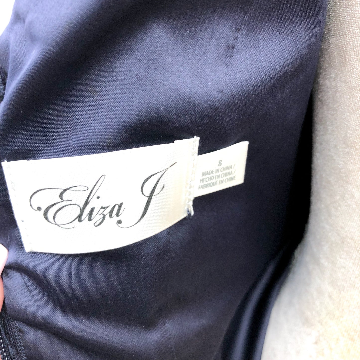 ELIZA J High Low Chiffon Long Dress Size 8 Navy Blue Embellished Sleeveless NWT