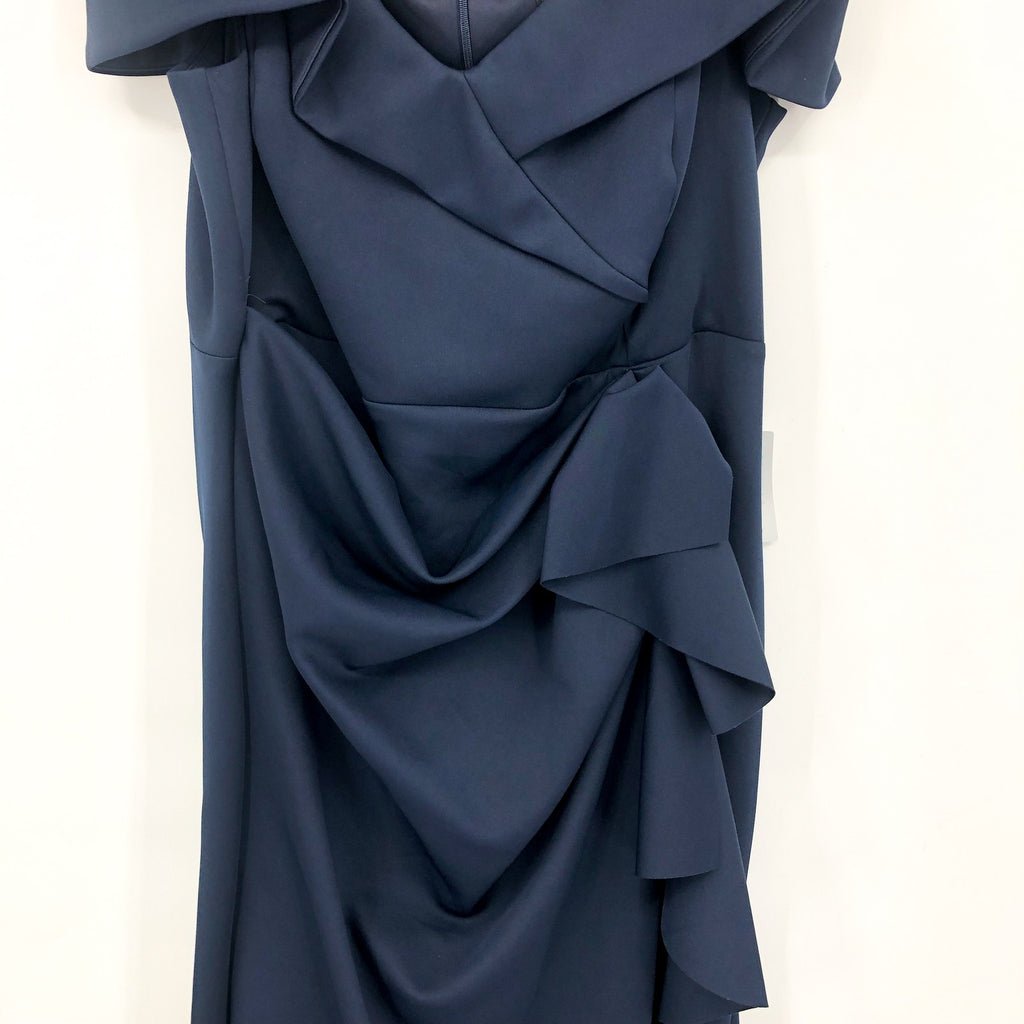 XSCAPE Patti Off the Shoulder Scuba Crepe Dress SIZE 14 Blue Midnight Gown NWT