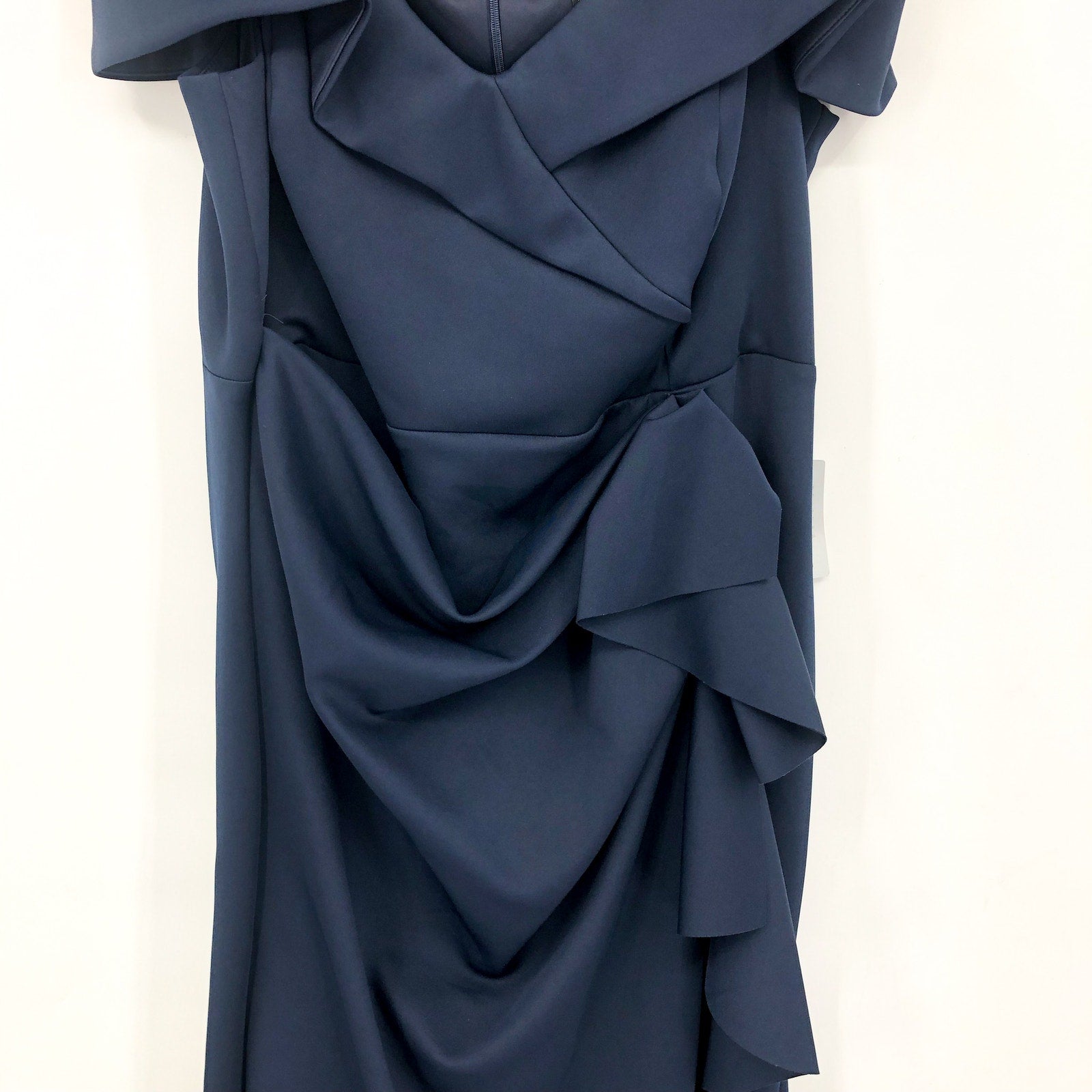 XSCAPE Patti Off the Shoulder Scuba Crepe Dress SIZE 14 Blue Midnight Gown NWT