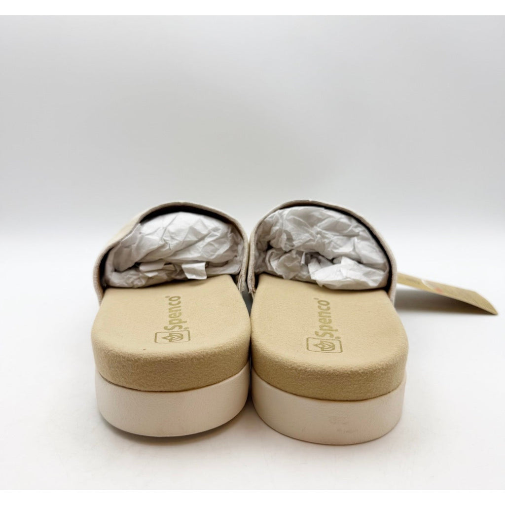 Spenco Womens Twilight Woven Slide Sandals Size 9 Wide Cream Almond Buff Tan NIB